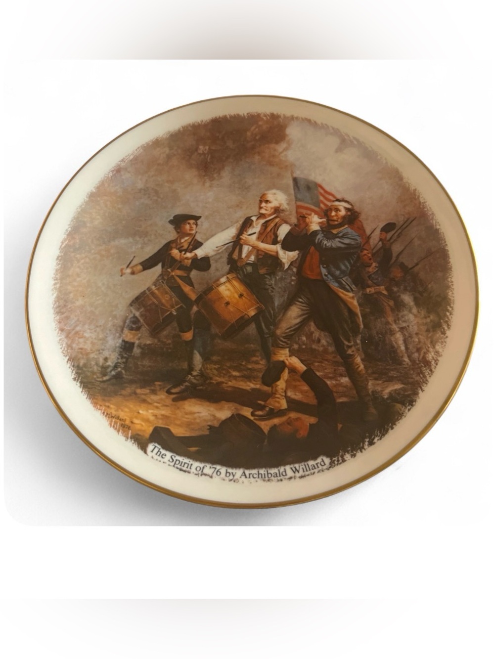 Fine China plate with gold rim featuring 'The Spirit of '76 by Archibald Willard
